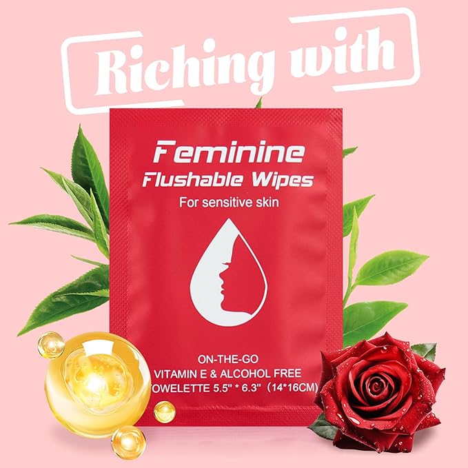Feminine Wipes Individually Wrapped,Flushable Wipes Travel for Women,Feminine Care Wet Wipes Travel Size Vaginal Wipes for Adult,Girl and Homeless 100