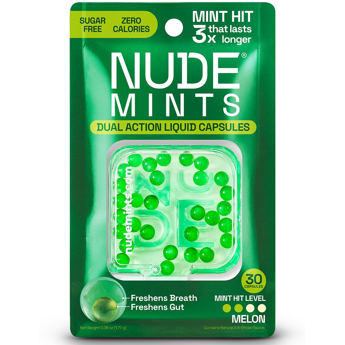 NUDE MINTS | Double Action Liquid Capsules | Mouth Watering Mint - Lasts 3x Longer - 3x Stronger - Extreme Bad Breath Solution For Adults - Sugar Free, 0 Calorie - Melon - 10 Pack - 300 Capsules