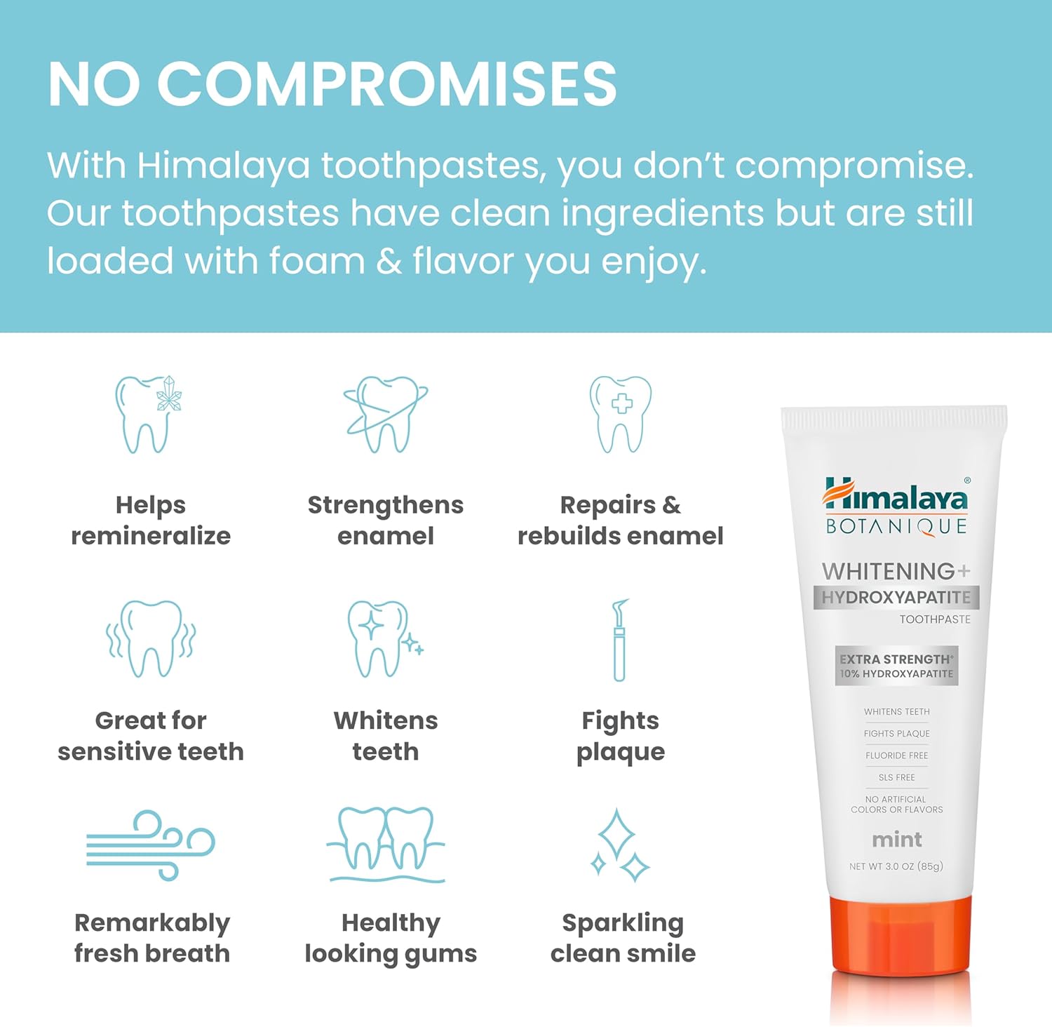 Himalaya Botanique Whitening + Extra Strength Hydroxyapatite Toothpaste - 10% Nano Hydroxyapatite to Support Remineralization & Restore Enamel to Strengthen Teeth - Vegan, Mint Flavor, 3 oz