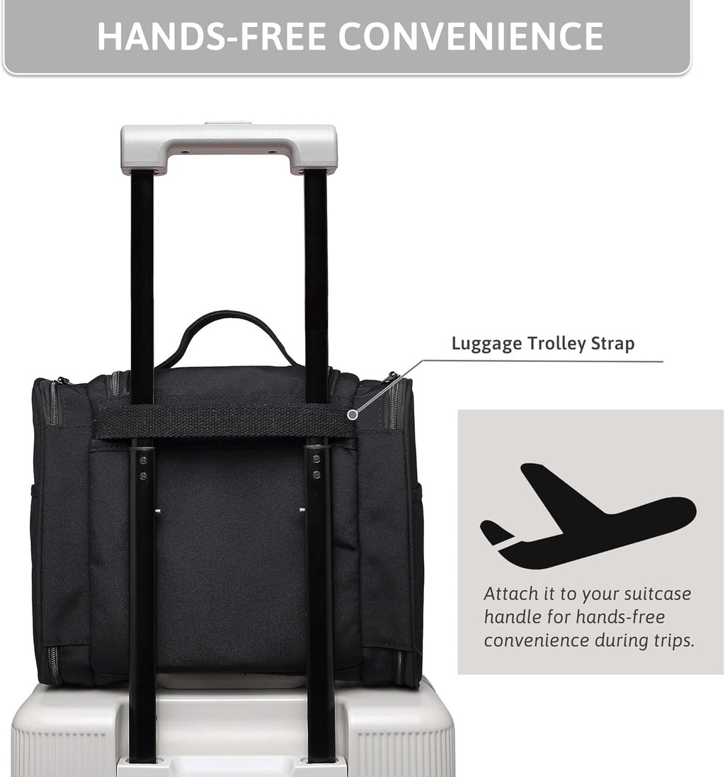 Pearl Angeli Hanging Toiletry Bag for Women, Large Makeup Cosmetic Bag, Water Resistant Toiletries Travel Essentials Organizer, Full-size Container, Black