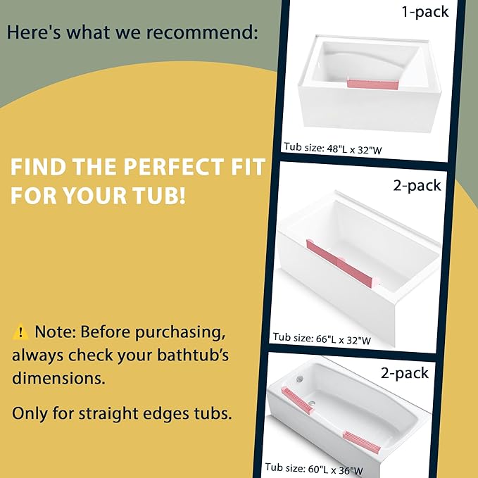 2Pack Bath Tub Splash Guard for Kids - Silicone Tub Water Splash Guard with 4 Suction Cups, Bath Toy Tray Holder, Tub Shelf for Kids, Bathroom Accessories for Children, Toddler & Baby Bath, Pink