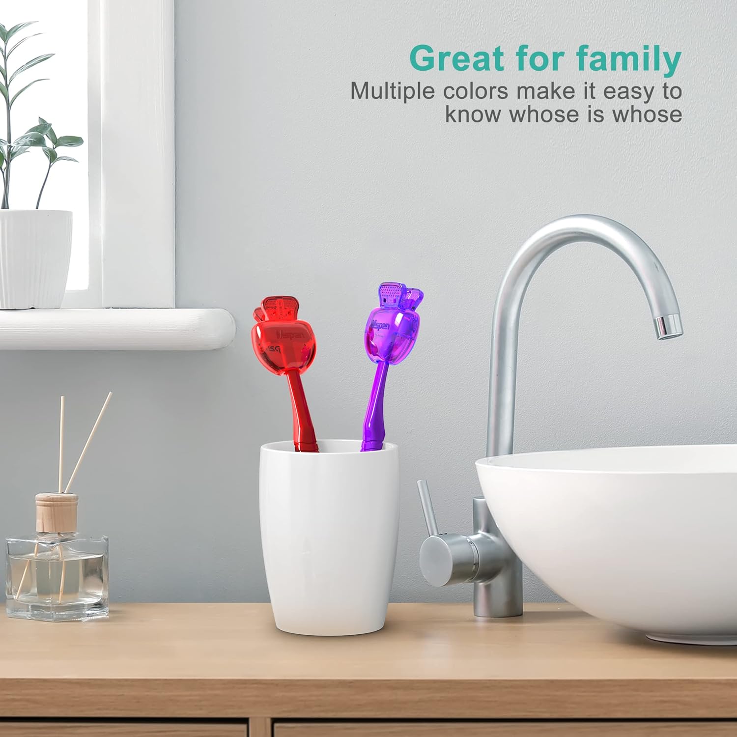 Mspan Tongue Scraper Cleaner for Adults: Tongue Brush Cleaning Scrubber with Plastic Travel Case Cap - Clean Bad Breath Dental Oral Care Red Purple 2 Pack