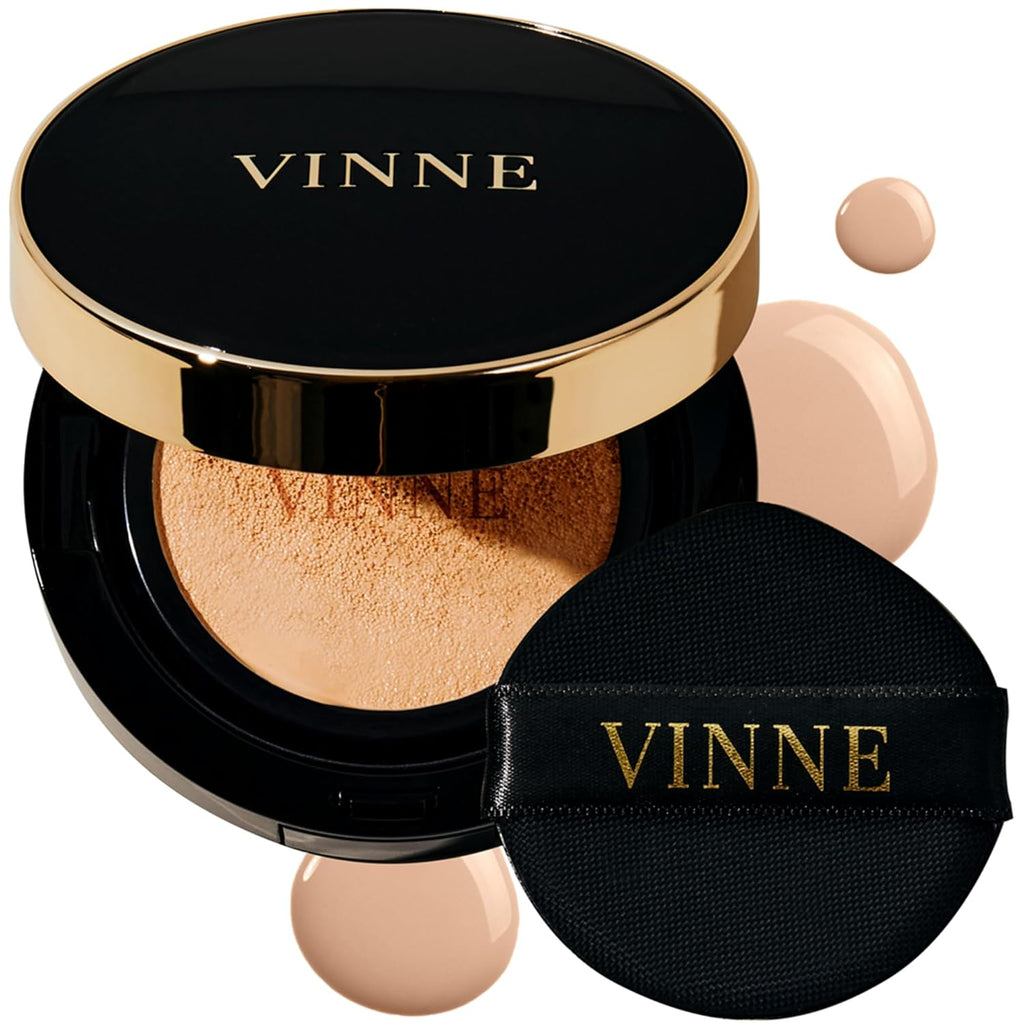 VINNE Korean Cushion Foundation, Lightweight Essence Makeup Natural and Dewy Finish, 12-Hour Lasting Effect, 0.42 Oz - #23 Natural Beige (Refill Not Included)