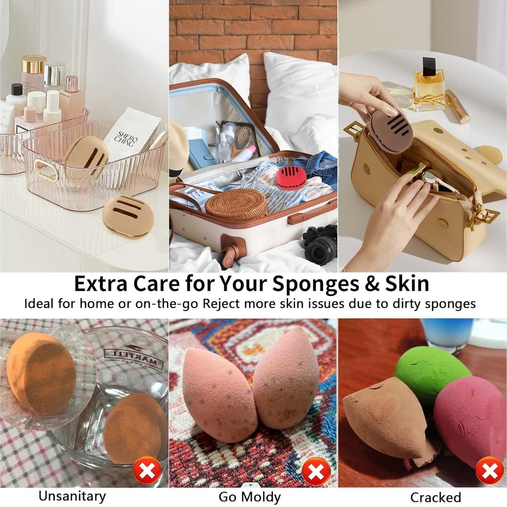 Makeup Sponge Holder,2PCS Double-sided Breathable Silicone Beauty Blender Holder,Integrated Make Up Sponge Travel Case for All Sponges,Black+Pink