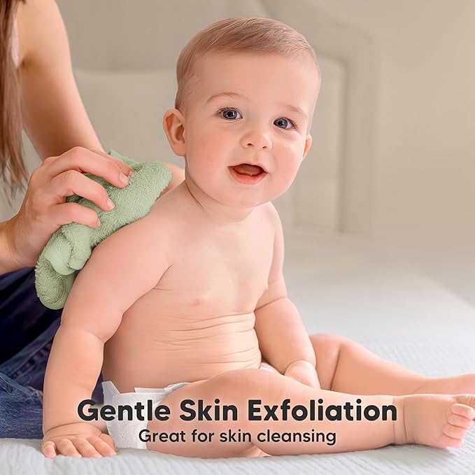 6-Pack Baby Washcloths - Soft Absorbent Viscose from Bamboo Wash Cloths for Babies, Kids, Toddlers, Infant, Newborn Bath Towels, Gentle on Sensitive Skin, 10x10 Reusable Face Towels (Verde)