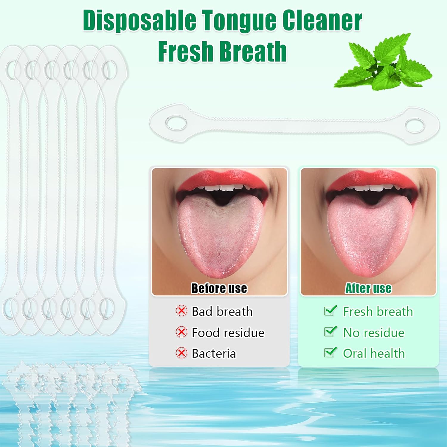 50 Count Disposable Tongue Scraper, Plastic Tongue Cleaner for Adults and Kids, Tongue Scrubber for Oral Care, Promote Fresh Breath