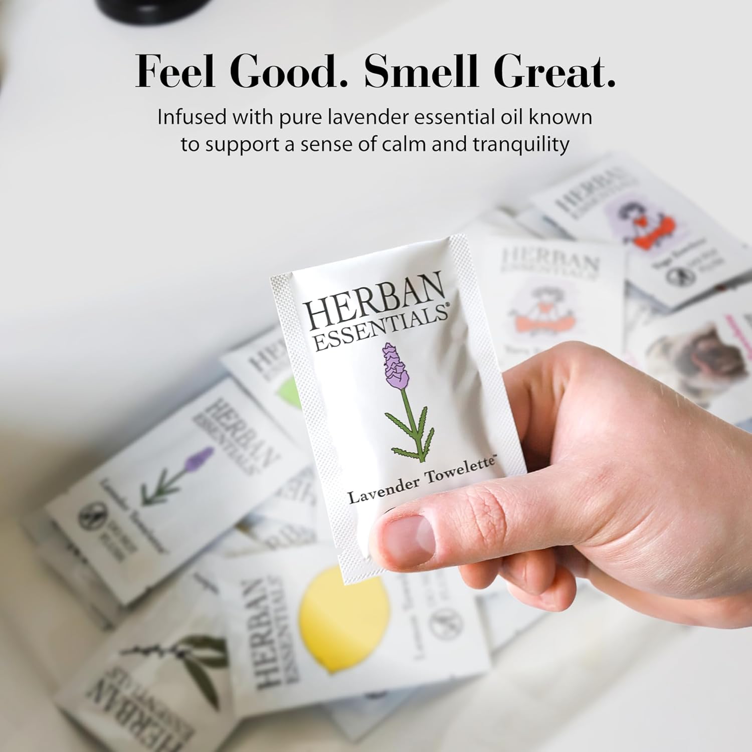 Herban Essentials - Lavender Wipes & Towelettes - Essential Oil Wipes for Make Up, Hands, Face & Body - Travel Size Essentials and Toiletries - Natural, Individually Wrapped and Disposable - 7 Count