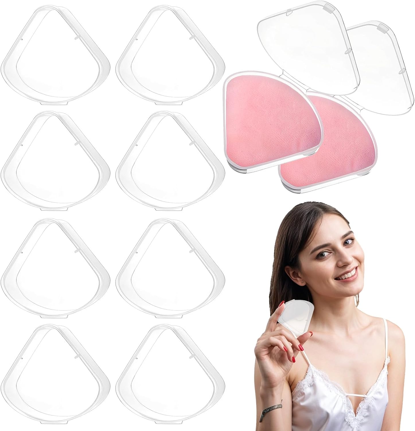 12 PCS Triangle Powder Puff Holder Cases Clear Makeup Sponge Protective Container Portable Cosmetic Puff Box Travel Beauty Blender Holder Clear Reusable Dust Proof Protective