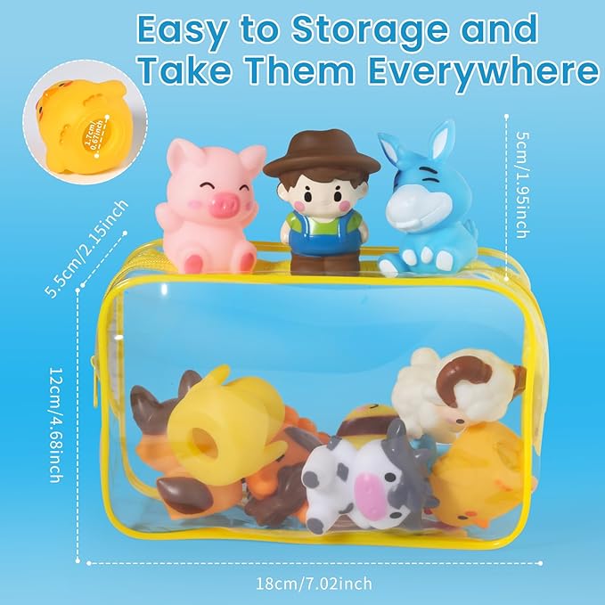 Oriate Animal Farm Finger Puppets, Bath Toys for Kids with Storage Bags, Toddler Toys for Story Time Stuffer with Puppet Theater, Educational Travel Kit Party Favors 12m+ 10Pcs