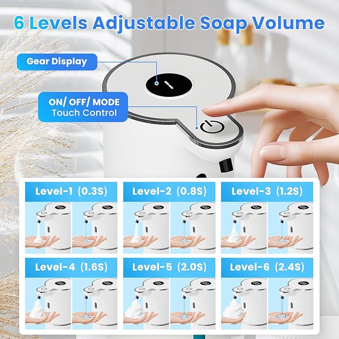 2 Pack Automatic Soap Dispenser, Touchless Liquid & Foaming Soap Dispensers, USB Rechargeable, 6-Level Adjustable Volume Control, 12.8oz/380ml, Wall Mount for Kitchen, Bathroom, Hotel, Easy for Kids