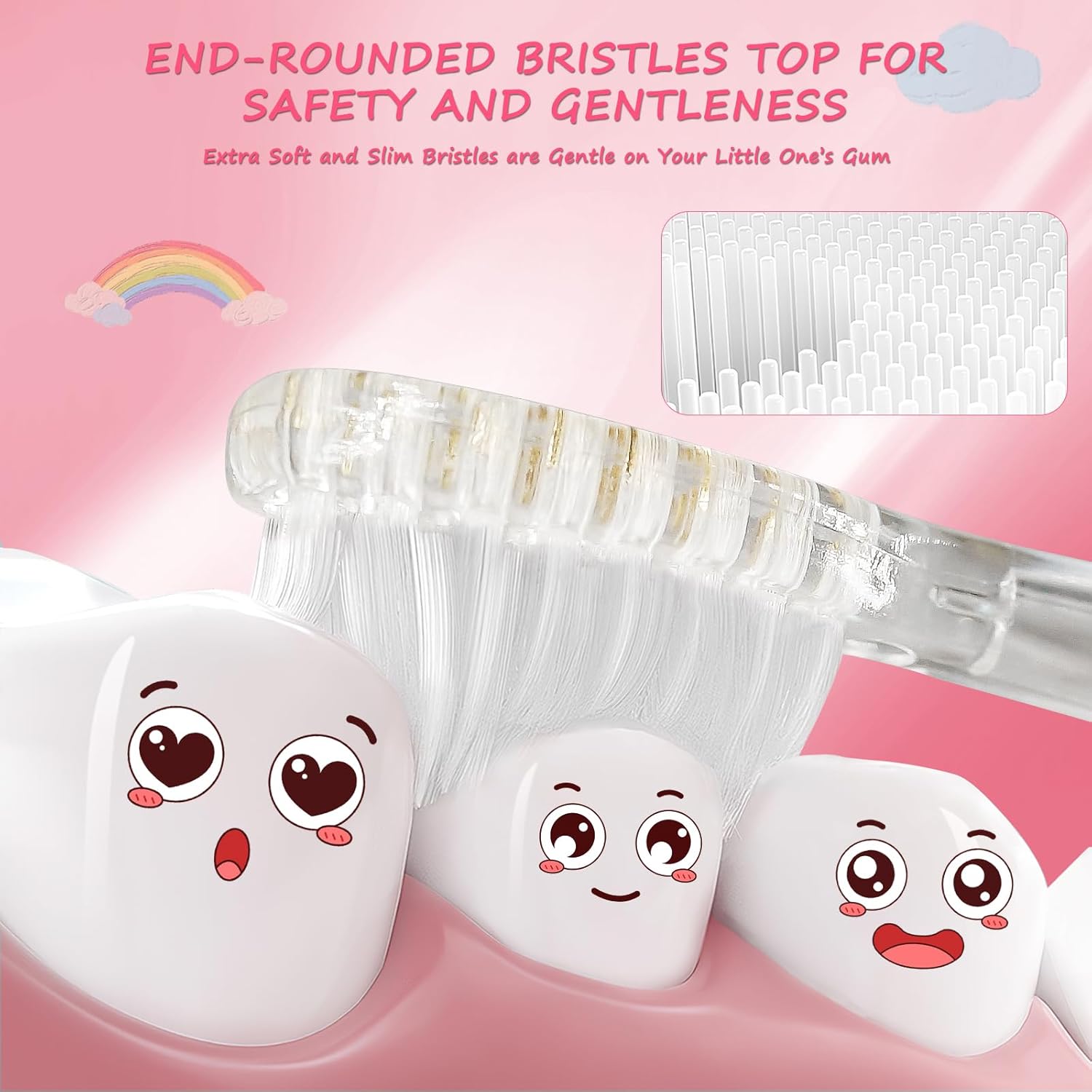 teeteck Electric Toothbrush for Kids - Toddler Electric Toothbrush with Magnetic Charging, Includes 2 Brush Heads, Magnetic USB Charging Cable for Ages 1-6 Boys Girls (Pink)