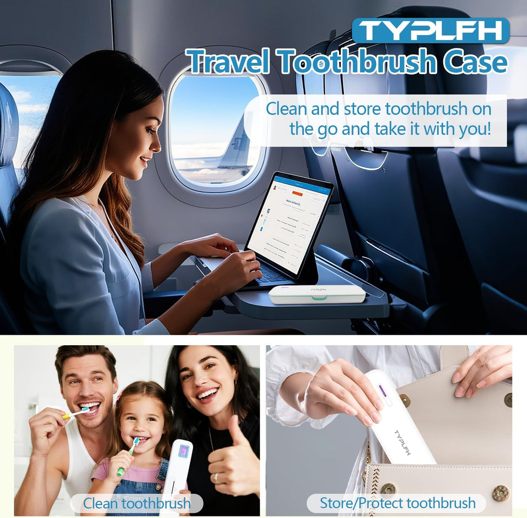 Toothbrush Sanitizer Case, Toothbrush Covers, Portable Toothbrush Travel Holder for Clean and Storage, C Port and AA Batteries Charge, Air Water Filt, Auto-Off, for All Toothbrushes (Green)