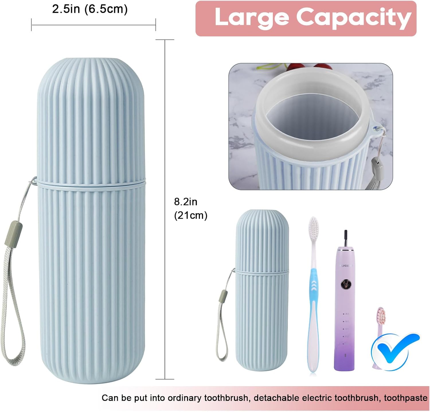 UCEC Toothbrush Travel Case, Portable Holder for Travel, Business, School - 2 Pack (Blue, Grey)