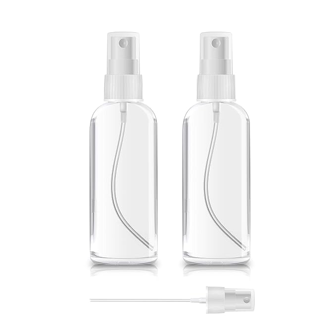 ZEROFIRE 2 Pack Spray Bottles 2oz Clear Plastic Empty Refillable Mini Spritzer for Travel, Cleaning, Gardening, Skin Care Atomizer for Essential Oils, Perfume
