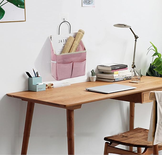 2pcs Wall Hanging Storage Bag,Wall Hanging Organizer Bags with Pockets, Wall Organizer Storage for Dormitory Bathroom Bedroom Kitchen(Pink)