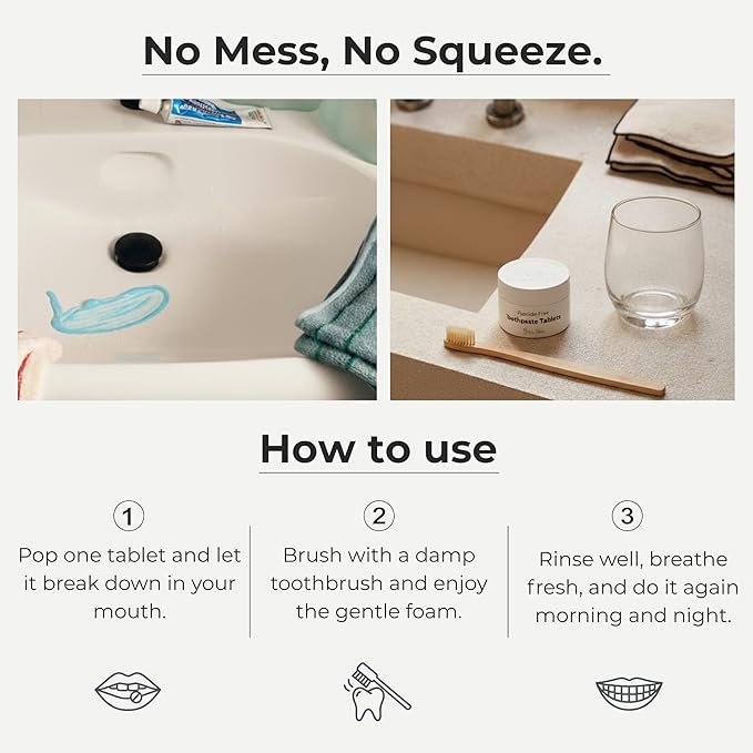 Cinnamon Fluoride-Free Toothpaste Tablets with Nano Hydroxyapatite | Natural Whitening, Enamel Strengthening, Plastic-Free & Travel-Friendly (1 Month Refill) 62 Tablets