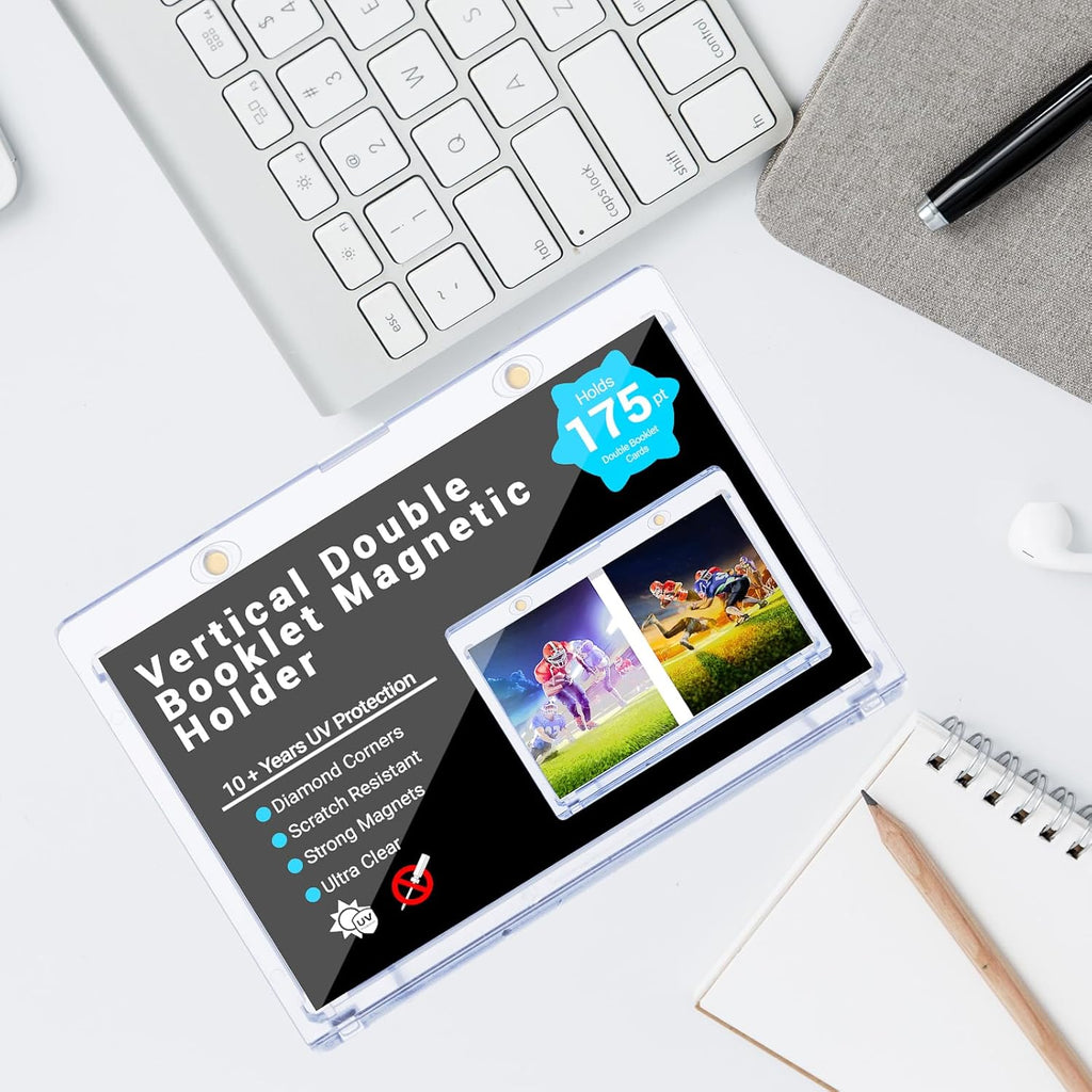 2-Pack Vertical Booklet Magnetic Card-Holder - 175PT Booklet Case-UV Protection, One Touch Booklet Magnetic Card Holder Fit for National Treasure Cards, Script Cards Storage and Playbook Cards Display