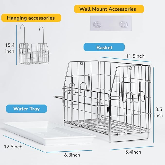Umimile 304 Stainless Steel Bath Toy Organizer - 8.6L Rustproof Baby Bathtub Toy Storage with Quick-Dry Drain Holes, Mold Resistant Design for Toys/Shampoo, 3-Way Mount (Wall, Hanging, Stand)