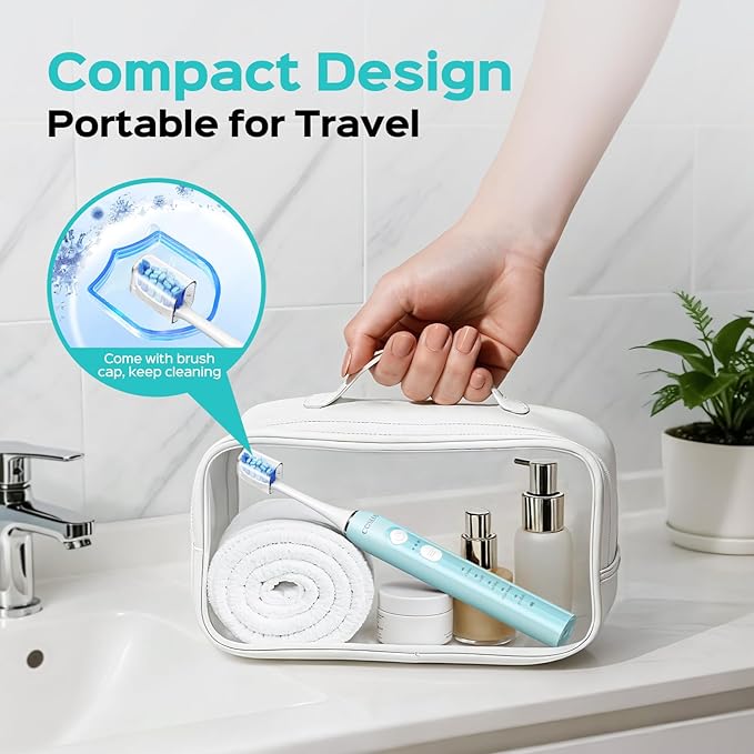 COSLUS Sonic Electric Toothbrush for Adults & Kids: 3 Intensities 5 Modes Gum-Friendly for Deep Cleaning & Whitening - 2 Types of Heads for Family, Sensitive Teeth, Braces, Travel & Home Use, Green