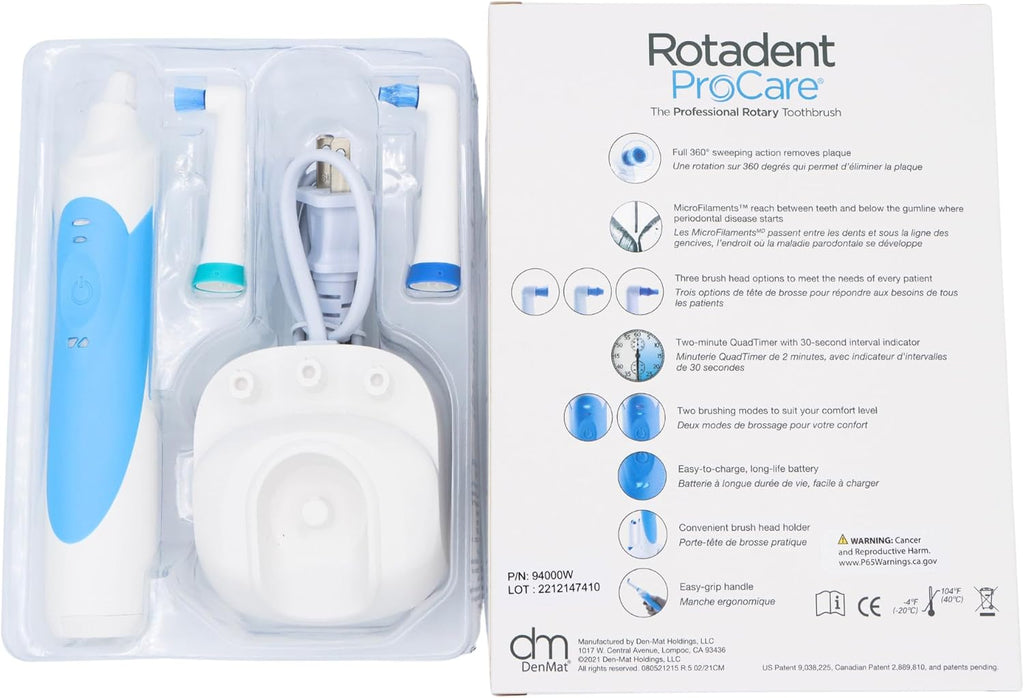 ROTADENT PROCARE Professional Rotary Toothbrush with Dock Charger, 2 Brush Heads Included and 1 Year Warranty
