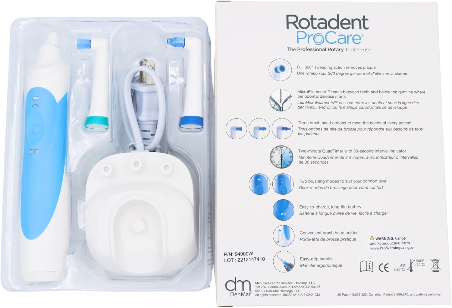 ROTADENT PROCARE Professional Rotary Toothbrush with Dock Charger, 2 Brush Heads Included and 1 Year Warranty