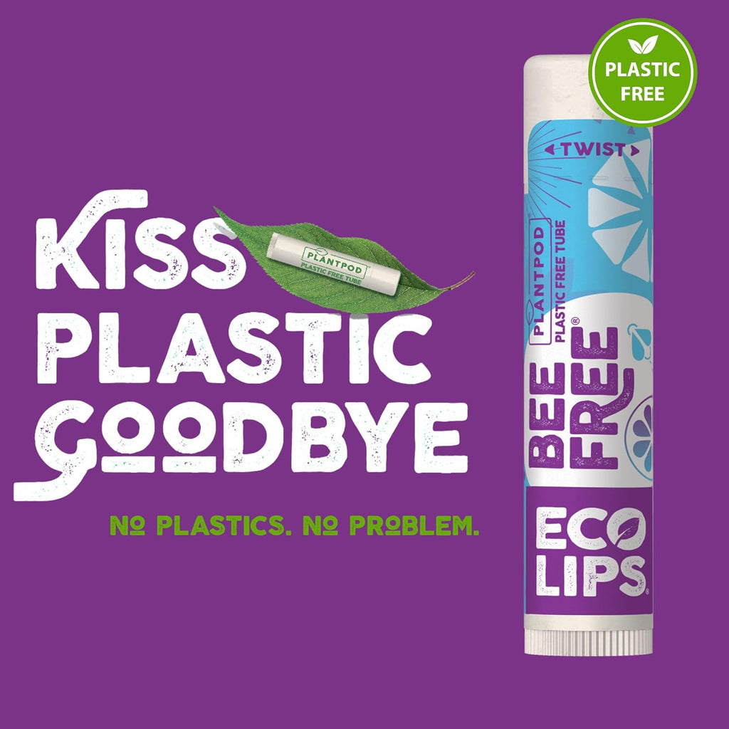 Eco Lips Bee Free Vegan Unscented 100% Natural Lip Balm - Soothe and Moisturize Dry, Cracked and Chapped Lips - 100% Plastic-Free Plant Pod Packaging - Made in USA (6 Tubes)
