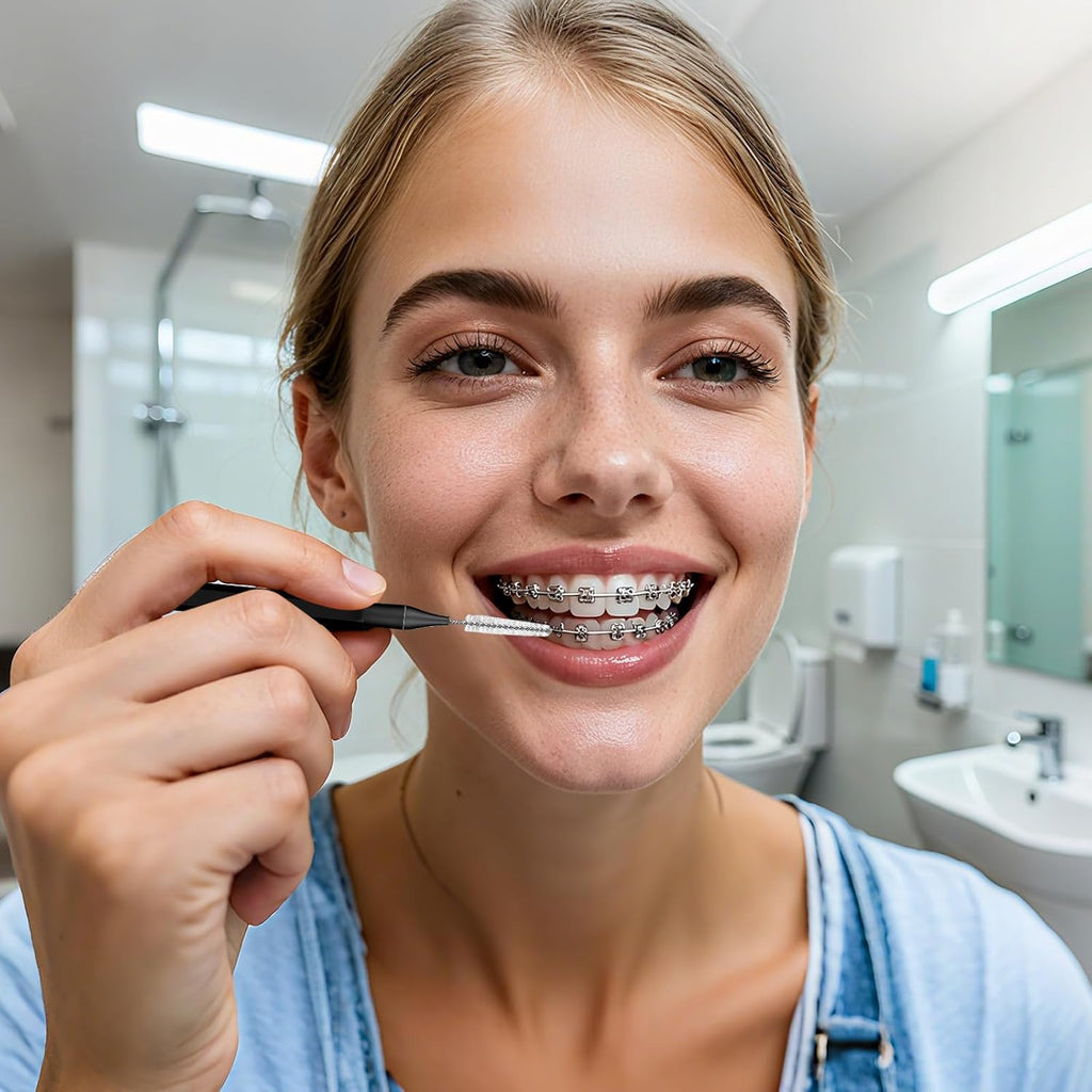 150 Pack Interdental Brushes for Braces, Plastic Dental Brushes Cleaner Between Teeth, Tooth Pick Tool Interdentales with Soft Spiral Brush Head - Efficient Oral Care, Black