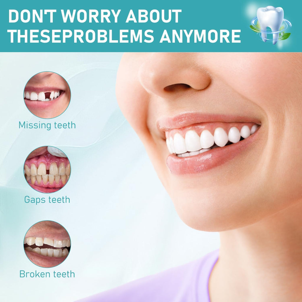 2 Pcs Minceetbien Dentures, Minceetbien Silicone Reline Denture Set, Adjustable Snap-in Dentures, Upper and Lower Denture Kit, Comfortable and Waterproof Fake for Instant Smile Restoration