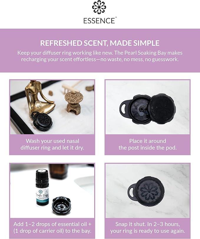 Essence Pearl Travel Case - Wearable Aromatherapy Kit with Nasal Diffuser Rings, Soaking Bay, and 5mL Essential Oil – Portable Wellness Gift Set for On?The?Go Self Care