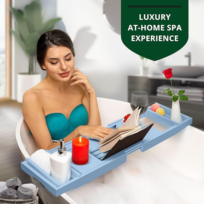 ROYAL CRAFT WOOD Non-Foldable Bathtub Tray - Wood Bath Tray for Tub, Bamboo Bathtub Shelf, Expandable Bath Table Trays, Luxury Bathroom Accessories for New Home & Unique Gift for Women