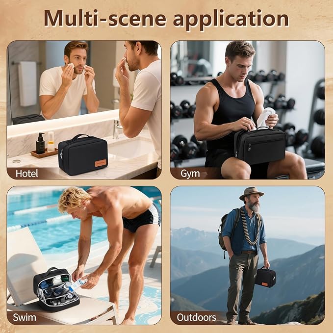 Toiletry Bag for Men,Travel Toiletry Organizer,Travel Essentials Dopp Kit,Water Resistant Shaving Bag for Toiletries Accessories -Black