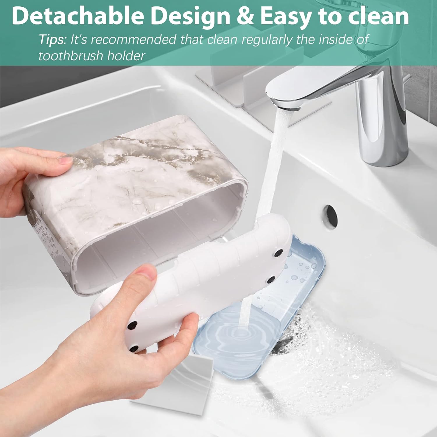 Boperzi Electric Toothbrush Holder for Bathroom Organizer Countertop, Detachable Anti-Slip Toothpaste Storage Caddy 6 Slots White Marble with Drainage Holes for Makeup Brush Razor Stand