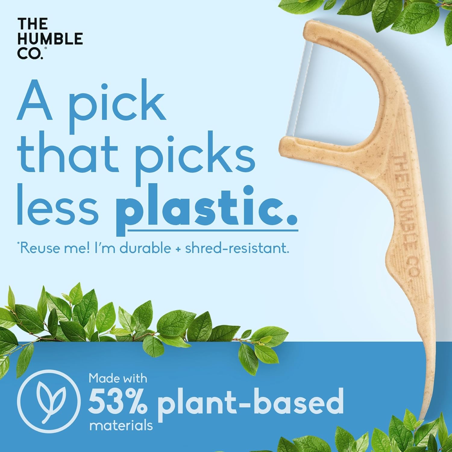 The Humble Co Dental Floss Picks for Teeth, 200 Count (Mint) - Double Thread Tooth Picks Flossers for Adults Gum Health - Toothpick Floss for Interdental Oral Care & Hygiene