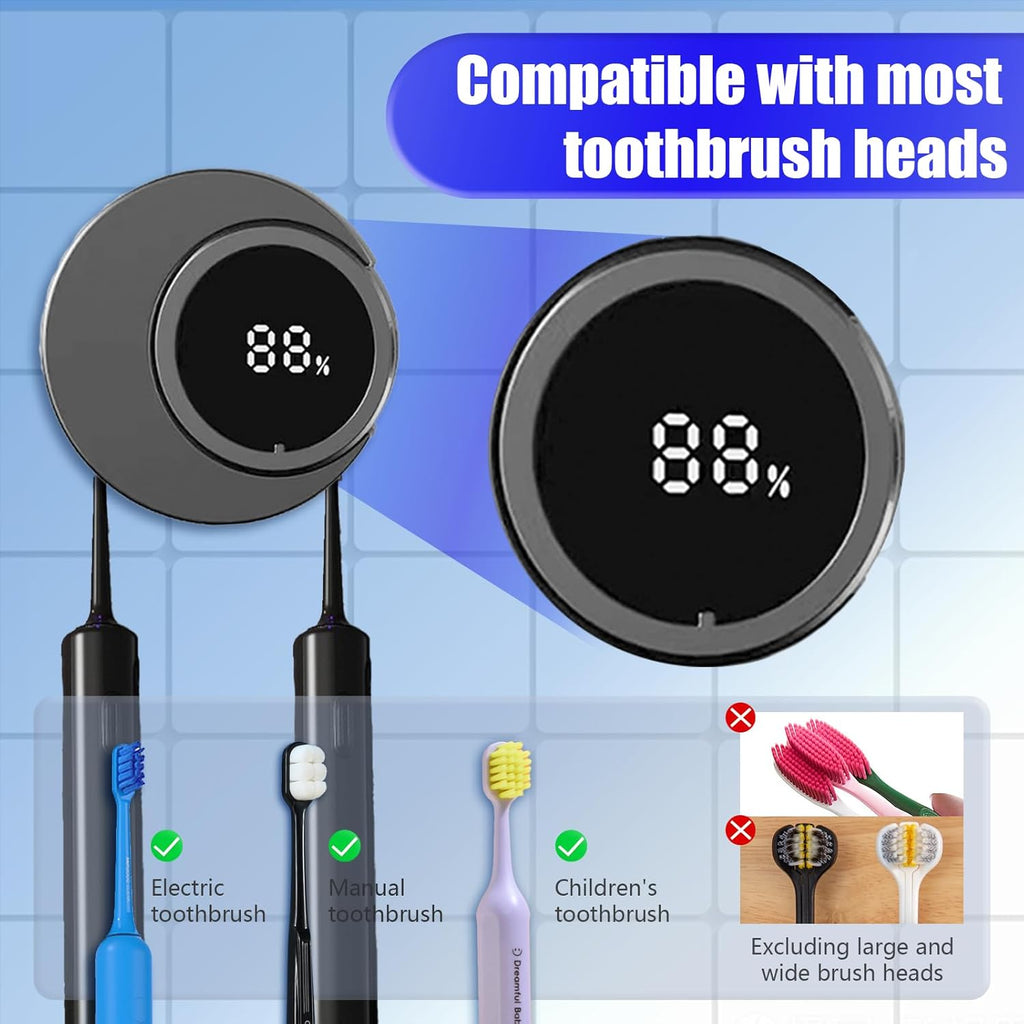 Smart Toothbrush Holder & Wall Mounted Toothbrush Holders, LED Automatic Sensing Toothbrush Cleaner for Home and Travel (Black)
