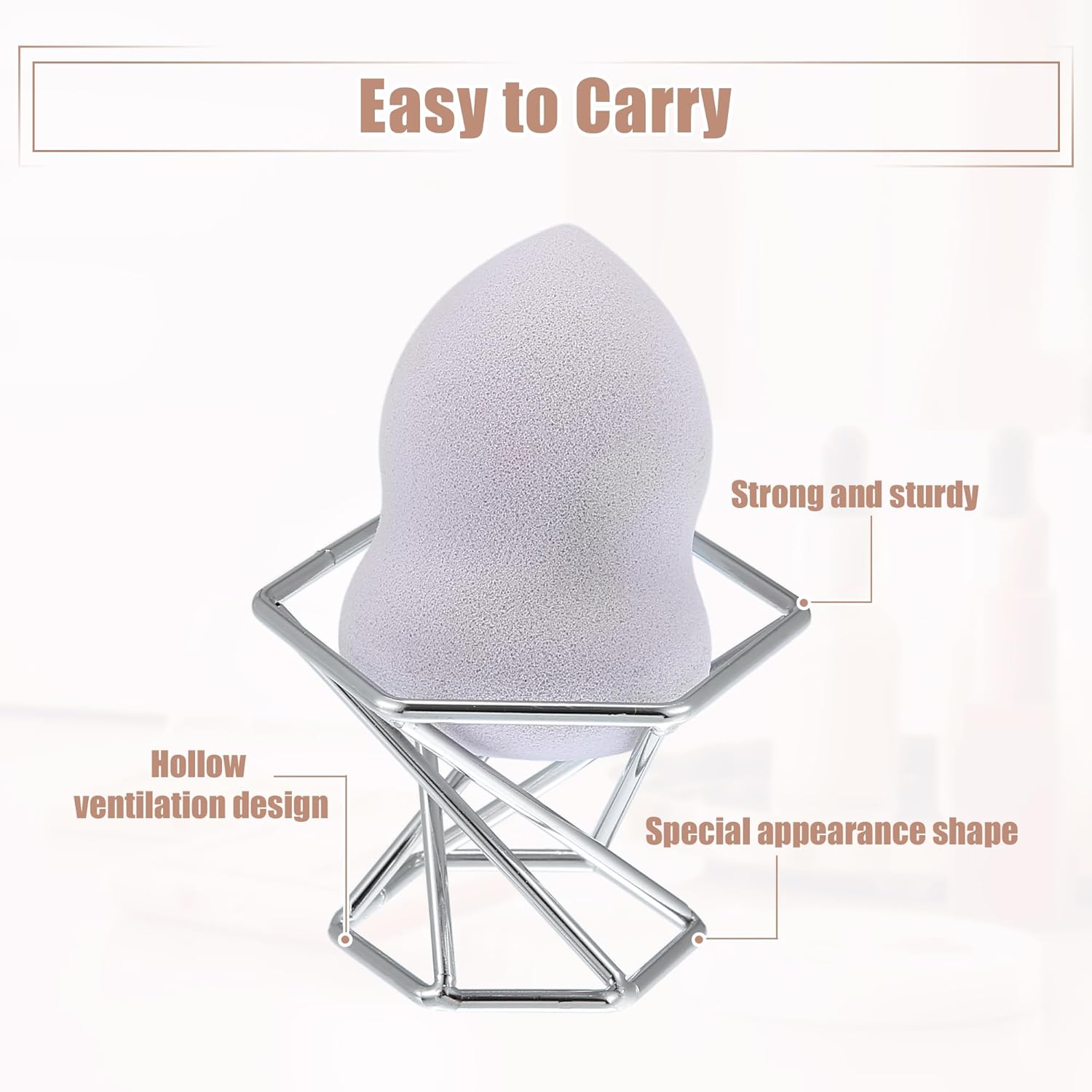 VOCOSTE Makeup Sponge Holder, Beauty Sponge Dry Stand, Beauty Sponge Holder, Makeup Beauty Egg Drying Stand for Vanity, Silver Tone
