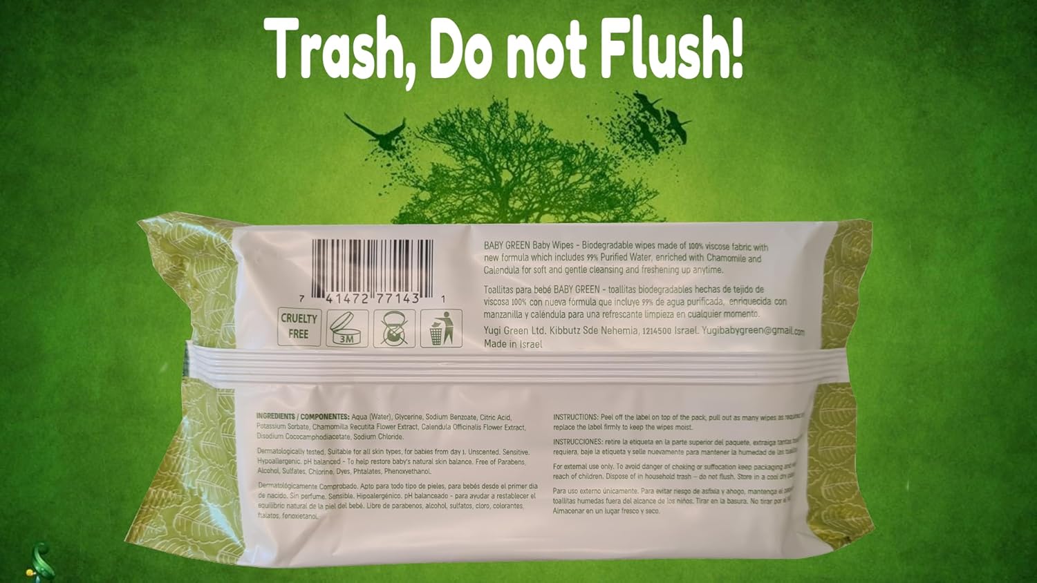 Yugi Green Baby Wipes for Babies Unscented, Compostable, Biodegradable, Plant-Based, Fragrance-Free, for Sensitive Skin, 12 Packs,72 Count,864 wipes