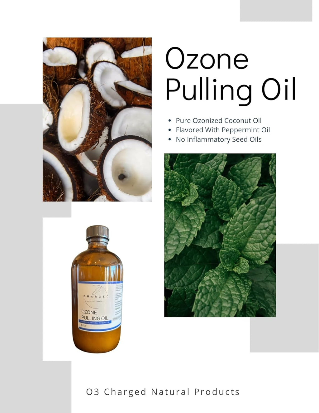 Ozone Pulling Oil, 8 oz, Ozonized Coconut Oil, Peppermint, Moisturizing, Soothing, Natural, Healing, O3 Oils