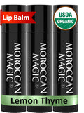 Moroccan Magic Organic Lemon Thyme Lip Balm 3 Pack | Ultra-Hydrating Argan & Essential Oil Lip Moisturizer + Vitamin E | Natural Chapstick for Dry Lips | Smooth, Non-Toxic | Organic Lip Balm