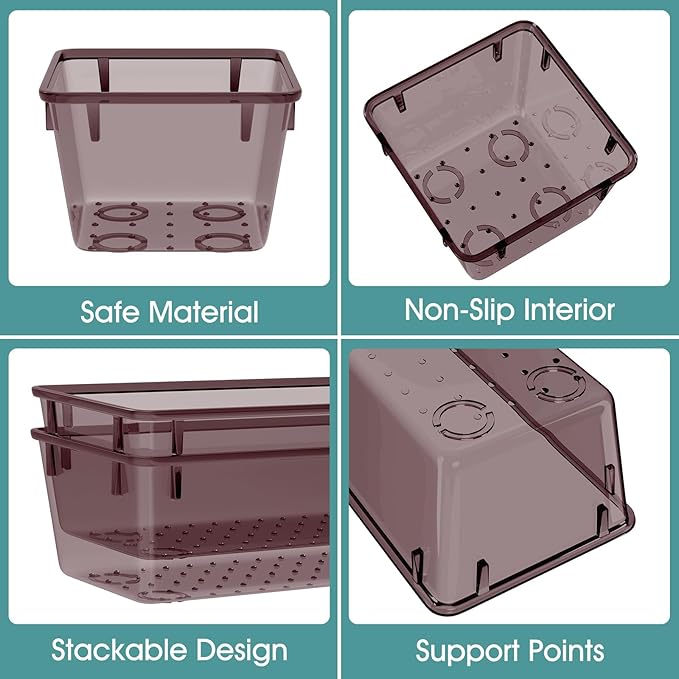 WOWBOX 25 PCS Plastic Drawer Organizer Set, 4 Sizes Desk Drawer Divider Organizers and Storage Bins for Makeup, Jewelry, Gadgets for Kitchen, Bedroom, Bathroom, Office, Clear Brown