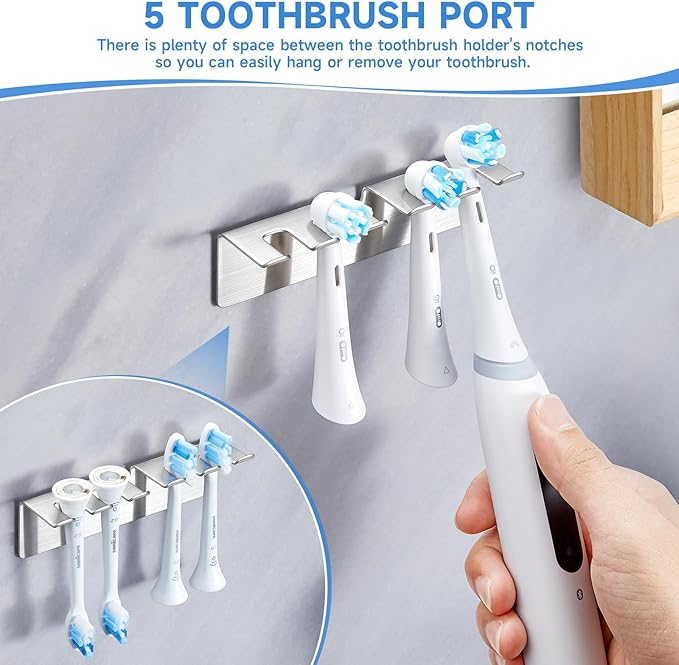 Toothbrush Holders Wall Mounted, Stainless Steel Toothbrush Holder, Electric Toothbrush Holder for Bathroom, Adhesive Toothbrush Organizer, Electric Toothbrush Head Holder, Razor Holder for Shower