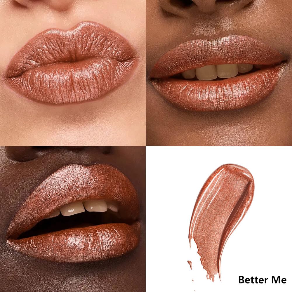 Metallic Liquid Lipstick Brown – High Pigment Long-Lasting Waterproof Metallic Lip Color, Smudge-Proof, Non-Sticky, Bold Lip Gloss for Parties & Stage Makeup (Better Me)