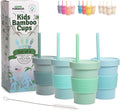 Grow Forward Bamboo Kids Cups with Lids and Straws - 10oz Drinking Cups for Kids with Childproof Twist Lids & Silicone Straws - Eco Friendly, BPA Free, Non Toxic & Dishwasher Safe - Rainforest