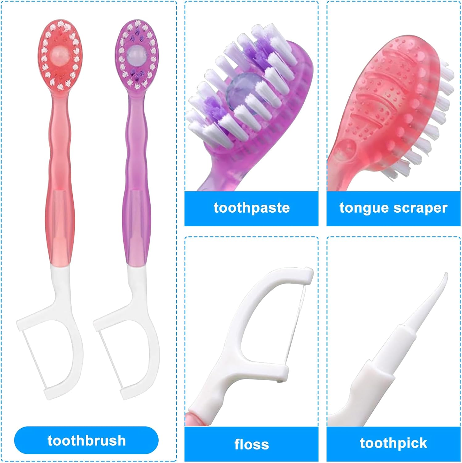 5 in 1 Toothbrush & Floss, 26Pcs mini toothbrushes with Toothpaste, All in one Oral Care on The go, 5 in 1 mini Brush, Toothpaste and Floss, Disposable Travel Toothbrush Set (1)