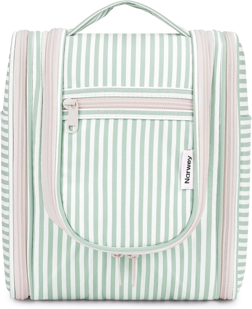 Narwey Small Striped Hanging Travel Toiletry Bag for Women, Travel Bag for Toiletries, Makeup Bag Organizer Cosmetic Bags Make Up Bags for Women (Mint Green Stripe)