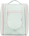 Narwey Small Striped Hanging Travel Toiletry Bag for Women, Travel Bag for Toiletries, Makeup Bag Organizer Cosmetic Bags Make Up Bags for Women (Mint Green Stripe)