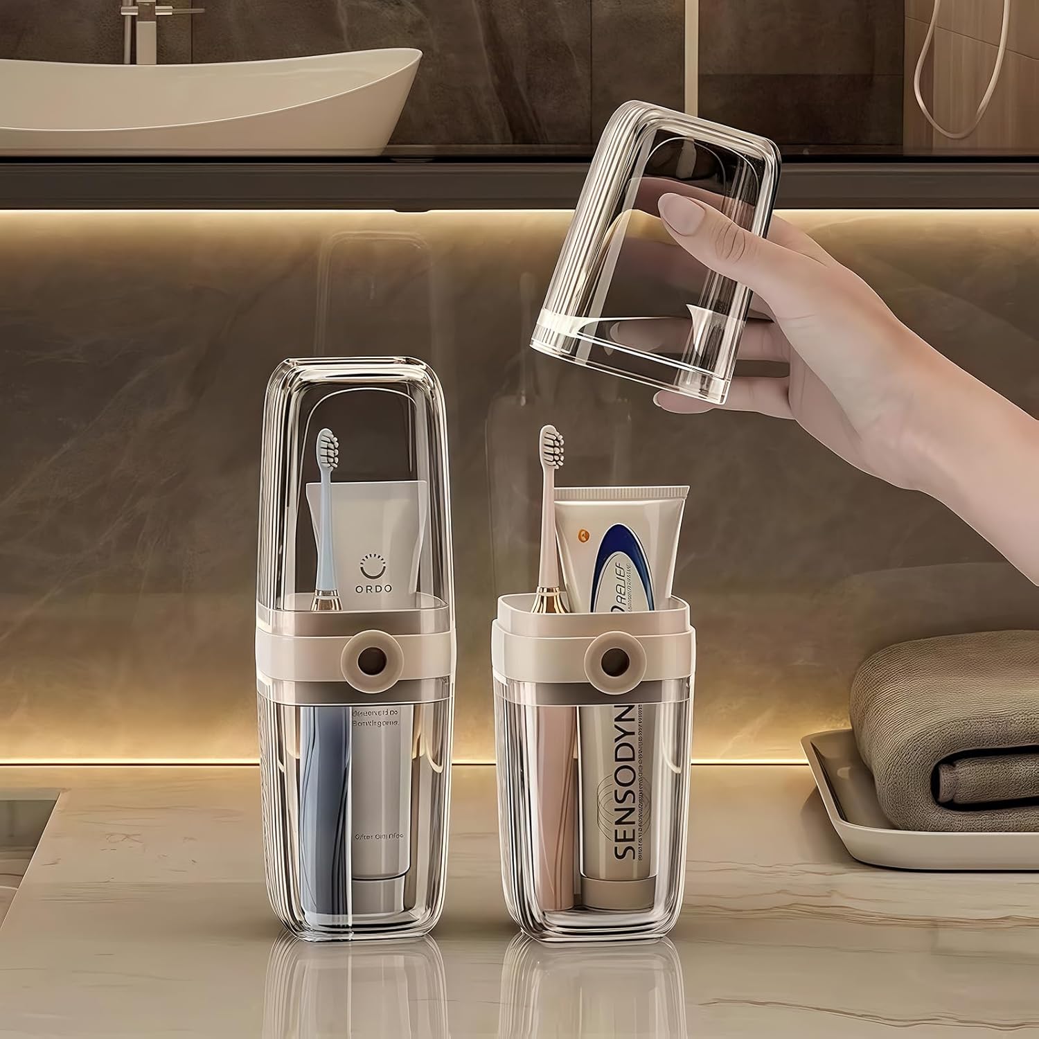 Toothbrush Travel Case Portable Clear Toothbrush Holders with Cover Leakproof Toothbrush & Toothpaste Holder for Traveling School Camping Business Trip Bathroom