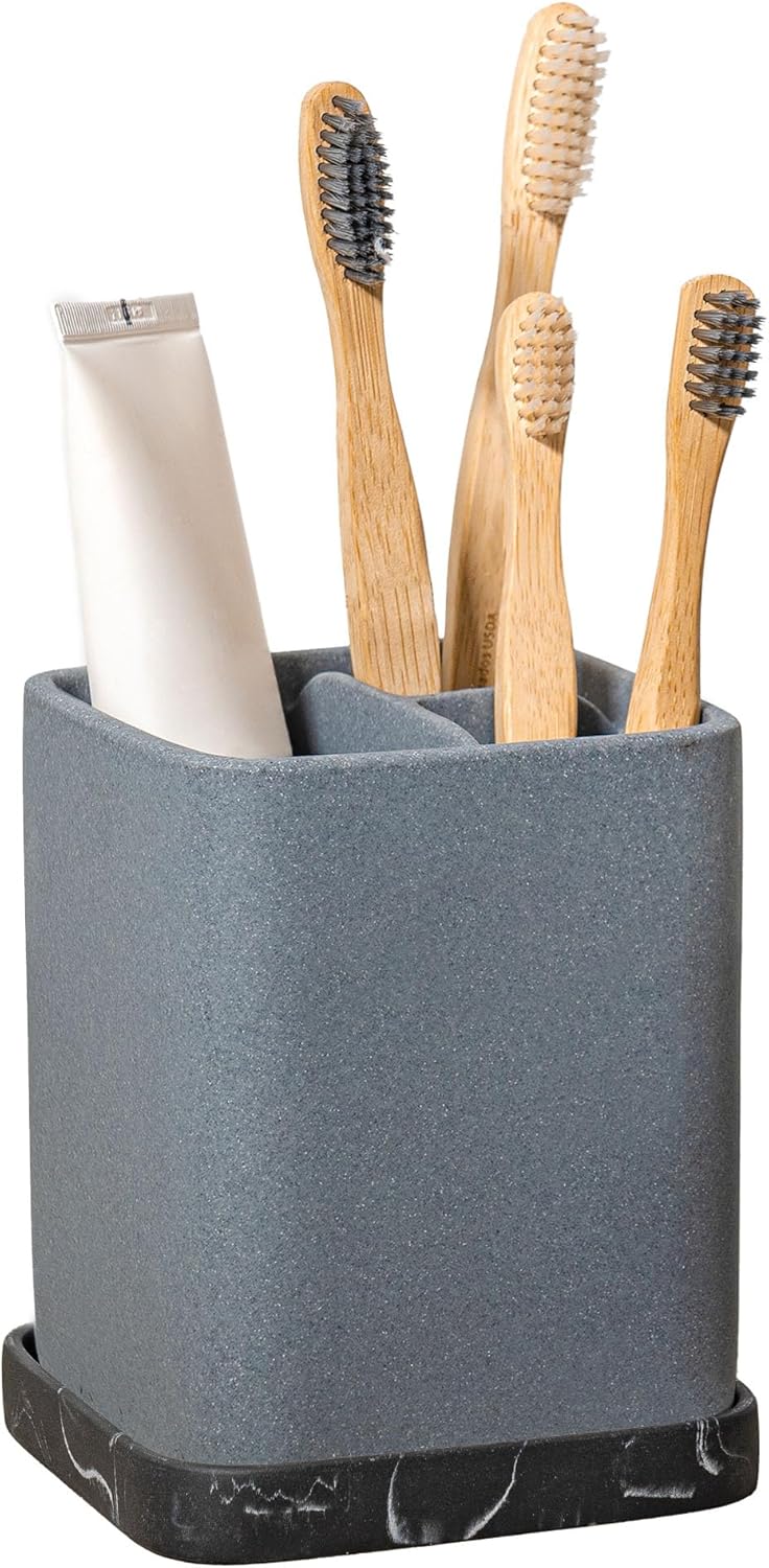 ZCCZ Toothbrush Holder, Durable Countertop Resin Electric Toothbrush Toothpaste Makeup Brush Razor Holder Stand Bathroom Organizer with Detachable Tray