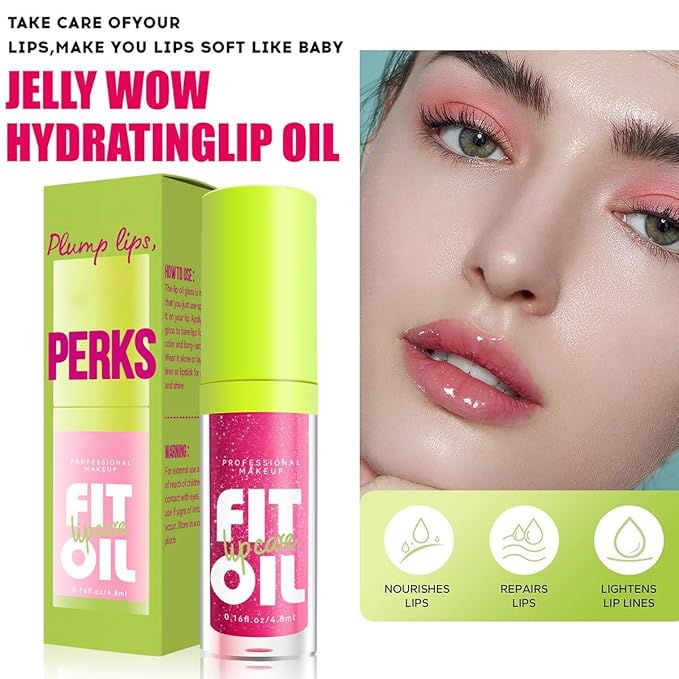 Hydrating Lip Oil, Big Brush Head Lip Glaze Shiny Transparent Lip Glow Oil, Nourishing & Non-sticky Long Lasting Fresh Clear Smooth Lip Care Plumping Lip Oil (# 08)