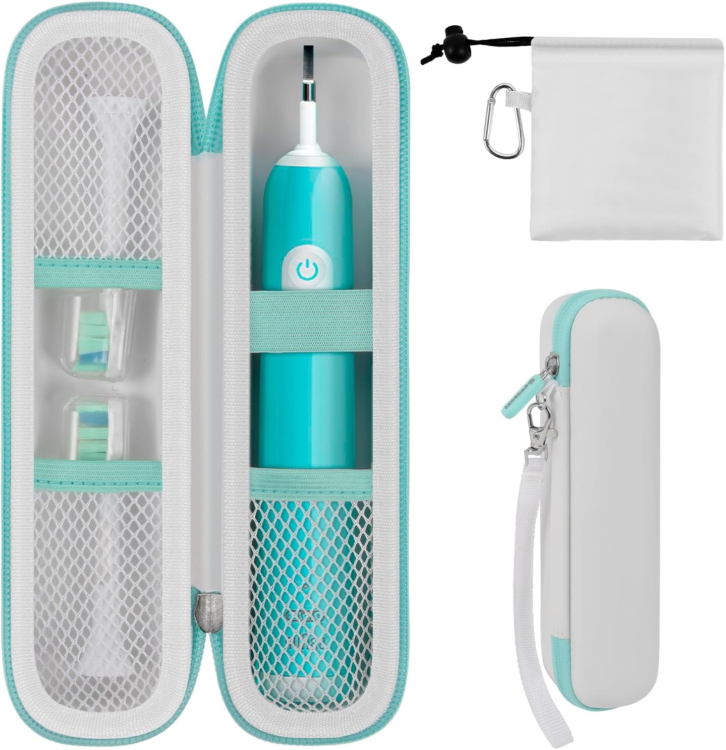 Toothbrush Travel Hard Case Compatible with Oral-B Pro 1000, 2000, 3000, 3500, 1500/ for Philips Sonicare ProtectiveClean 4100 5100 Electric Toothbrush with Mesh Pocket&Carabiner - White (Bag Only)