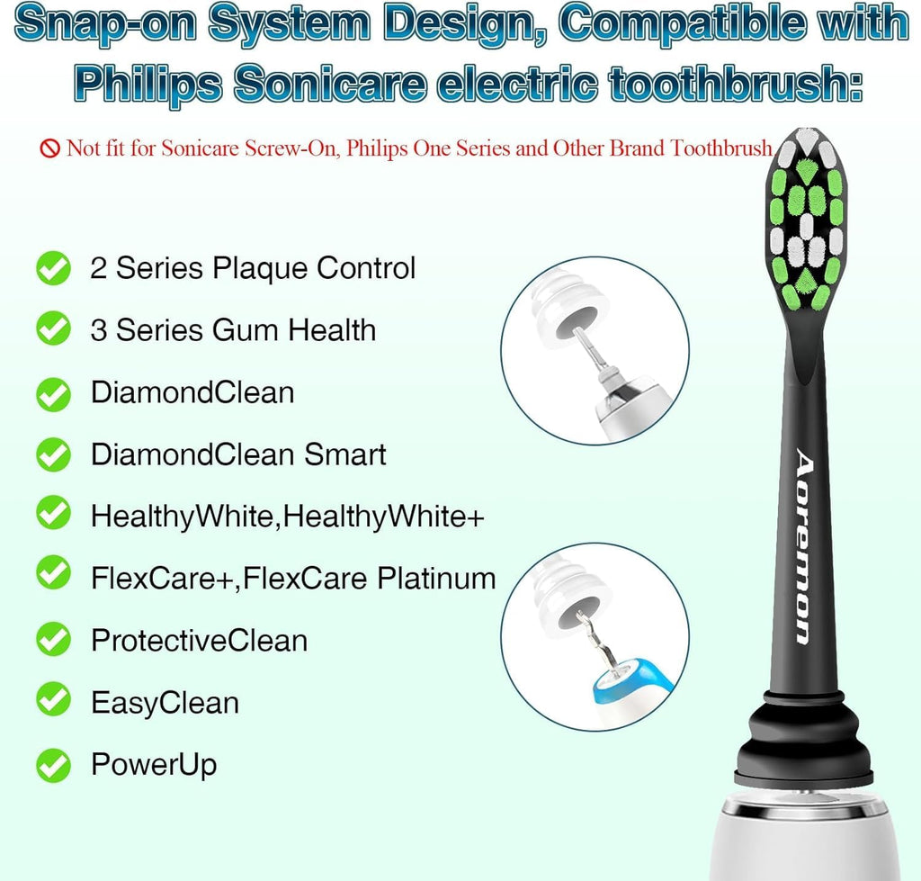 Aoremon Toothbrush Replacement Heads for Phillips Sonicare Replacement Brush Head Compatible with Most Philips Sonicare Click-on Electric Toothbrush, Black 10 Pcs